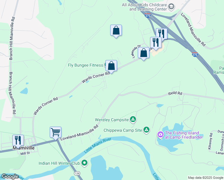 map of restaurants, bars, coffee shops, grocery stores, and more near 409 Wards Corner Road in Loveland