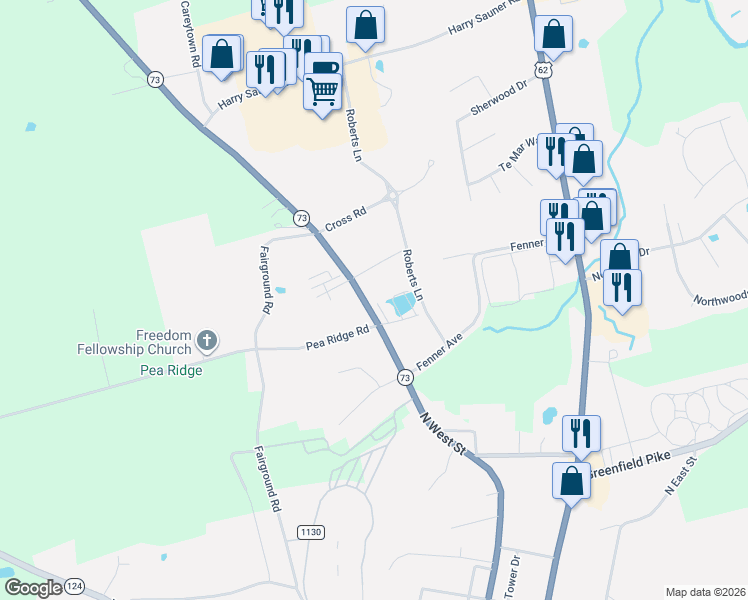 map of restaurants, bars, coffee shops, grocery stores, and more near 1012 North West Street in Hillsboro