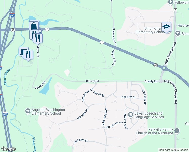 map of restaurants, bars, coffee shops, grocery stores, and more near 6801 Willow Lane in Kansas City