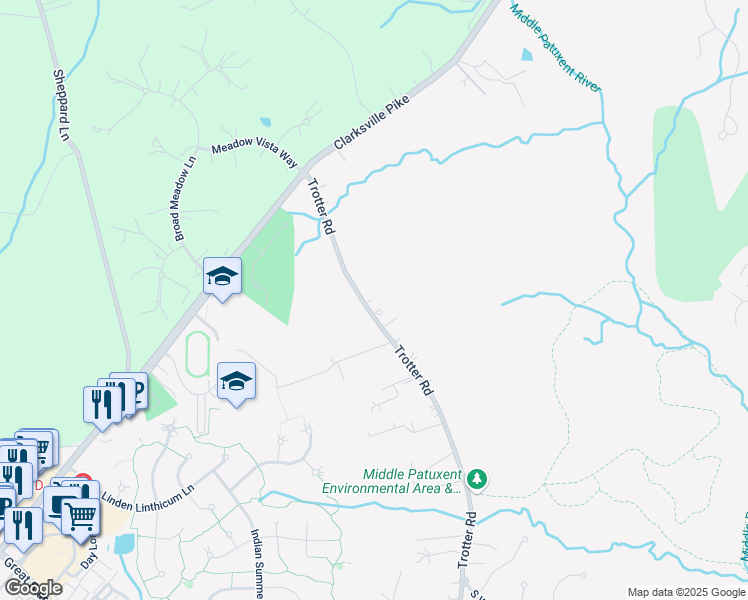 map of restaurants, bars, coffee shops, grocery stores, and more near 5509 Trotter Road in Clarksville