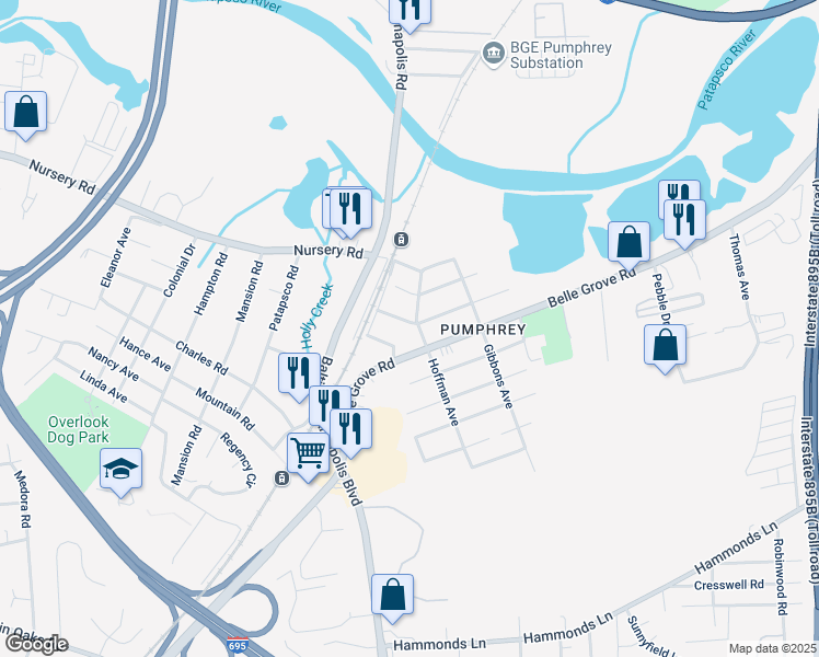 map of restaurants, bars, coffee shops, grocery stores, and more near 301 Bishop Avenue in Anne Arundel County