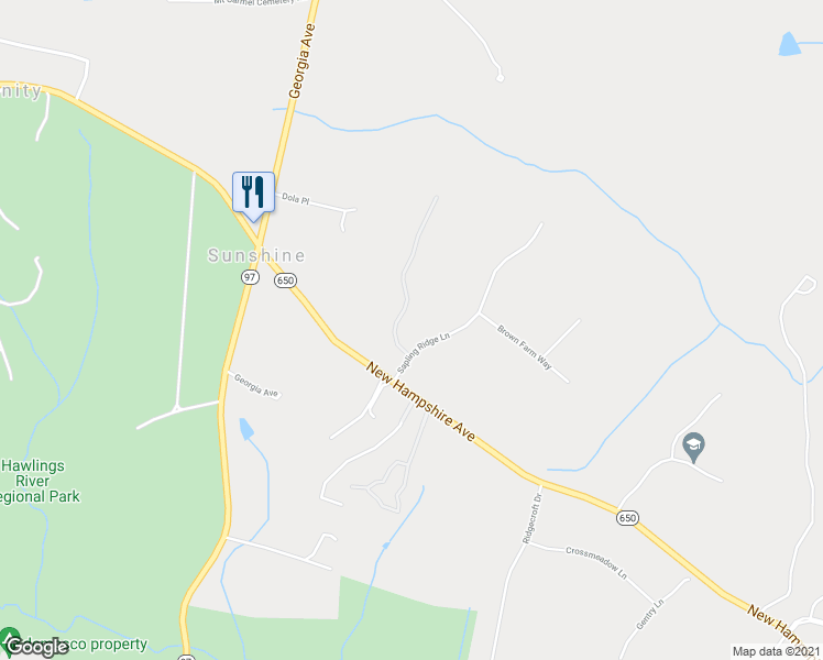 map of restaurants, bars, coffee shops, grocery stores, and more near 2418 Sapling Ridge Lane in Brookeville