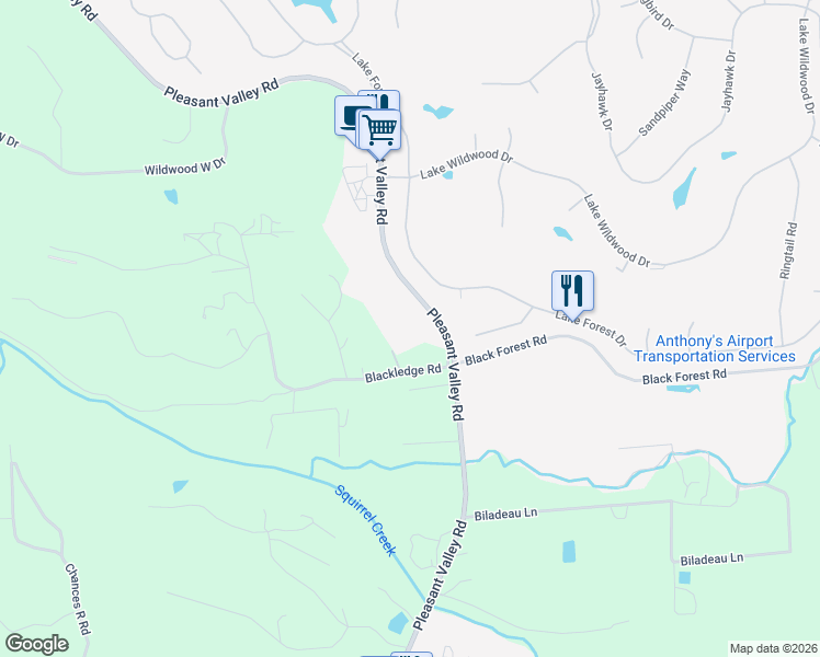 map of restaurants, bars, coffee shops, grocery stores, and more near 10988 Pleasant Valley Road in Penn Valley