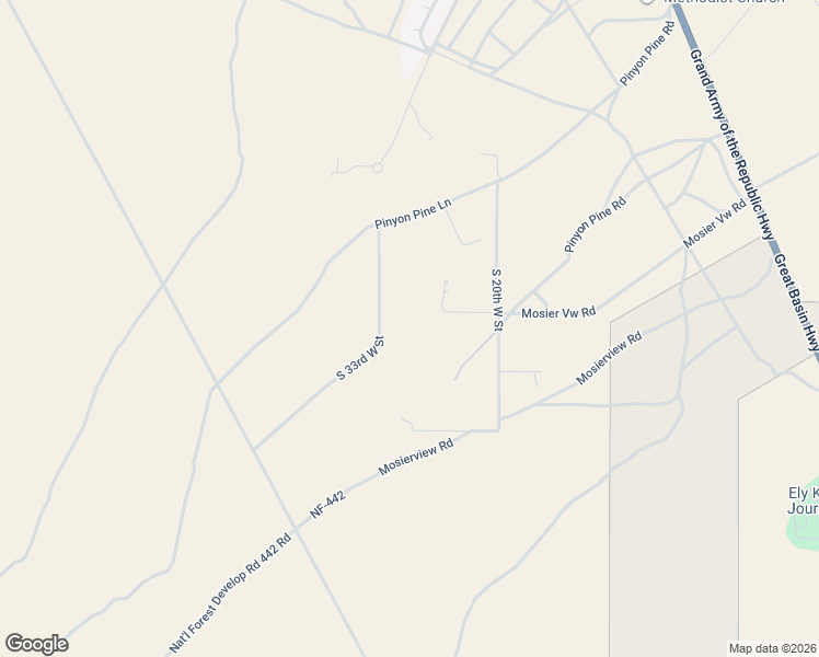 map of restaurants, bars, coffee shops, grocery stores, and more near South 33rd West Street in White Pine County