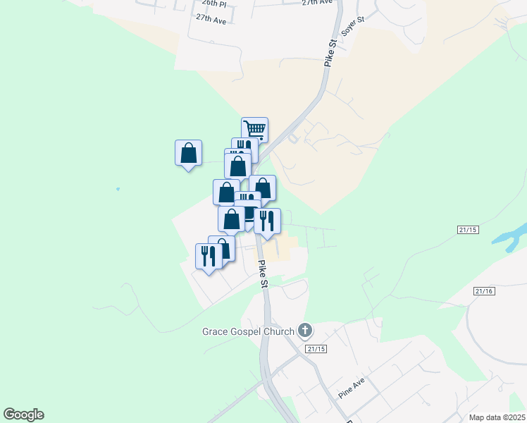 map of restaurants, bars, coffee shops, grocery stores, and more near 2837 Pike Street in Parkersburg