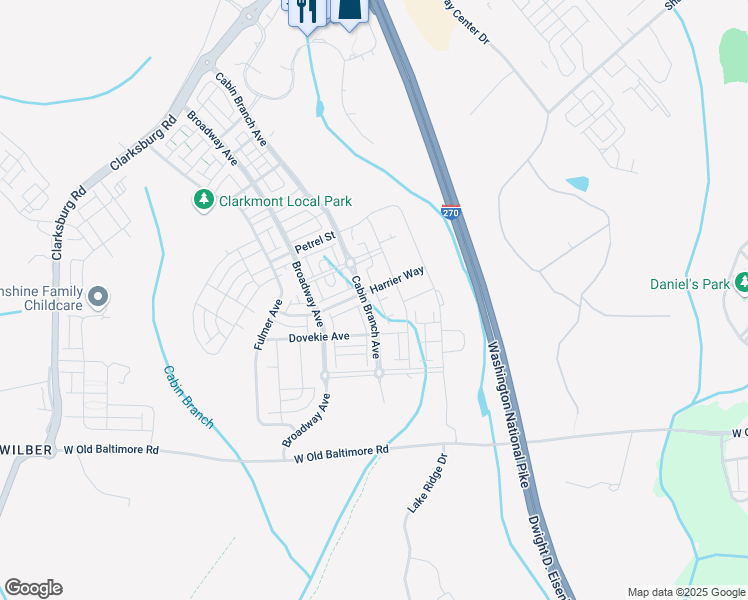 map of restaurants, bars, coffee shops, grocery stores, and more near 22139 Cabin Branch Avenue in Clarksburg