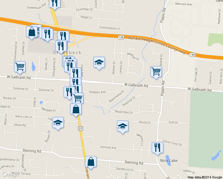 map of restaurants, bars, coffee shops, grocery stores, and more near 2856 Sheldon Avenue in Cincinnati