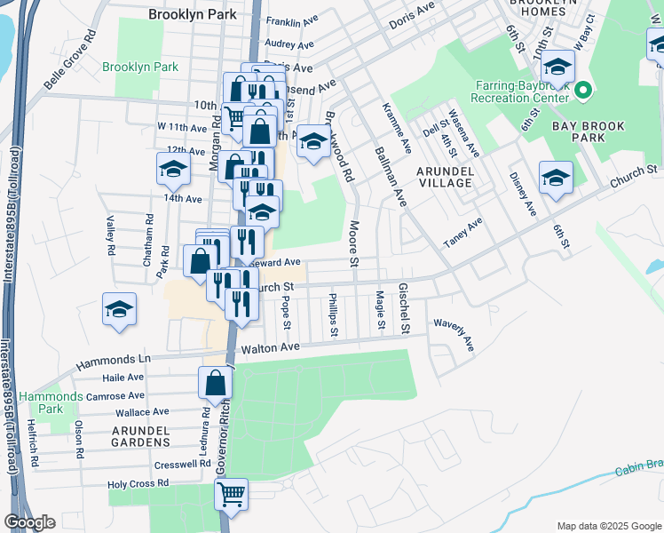 map of restaurants, bars, coffee shops, grocery stores, and more near 311 Seward Avenue in Baltimore