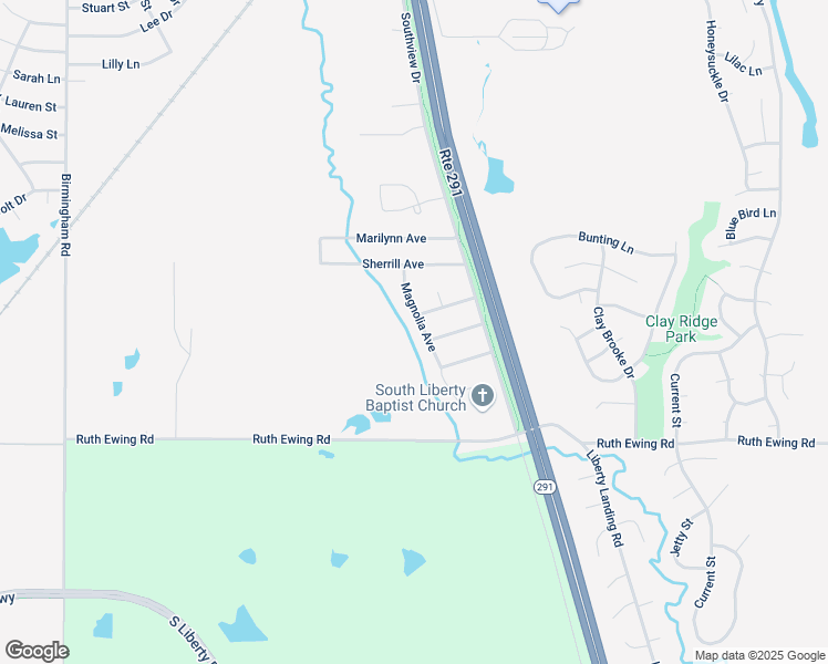 map of restaurants, bars, coffee shops, grocery stores, and more near 1616 Magnolia Ave in Liberty