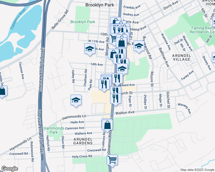 map of restaurants, bars, coffee shops, grocery stores, and more near 5712 Ritchie Highway in Baltimore