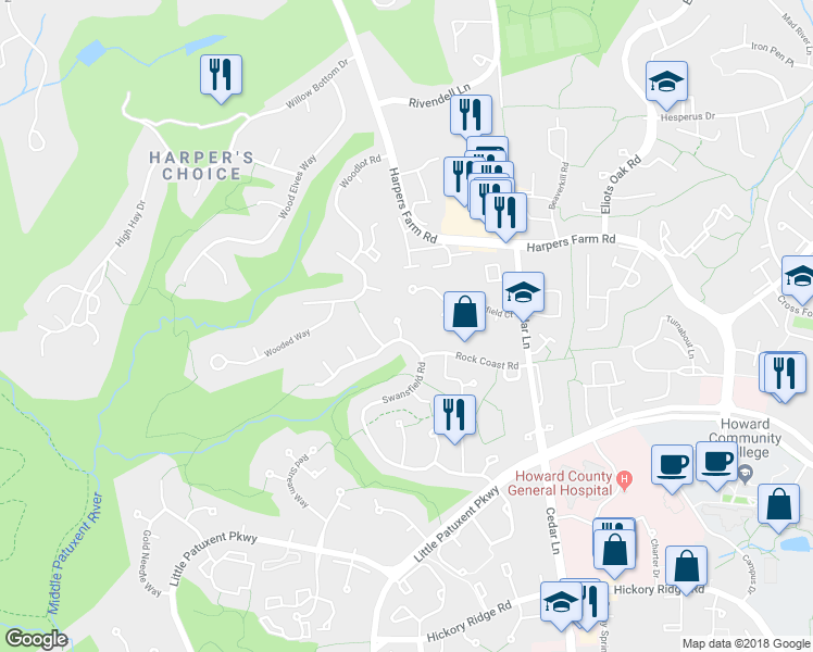 map of restaurants, bars, coffee shops, grocery stores, and more near 11060 Iron Crown Court in Columbia