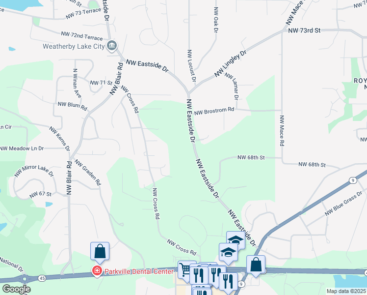 map of restaurants, bars, coffee shops, grocery stores, and more near 6812 Northwest Eastside Drive in Kansas City