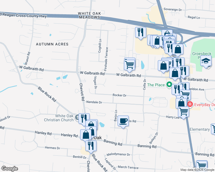 map of restaurants, bars, coffee shops, grocery stores, and more near 3478 Orillia Drive in Cincinnati