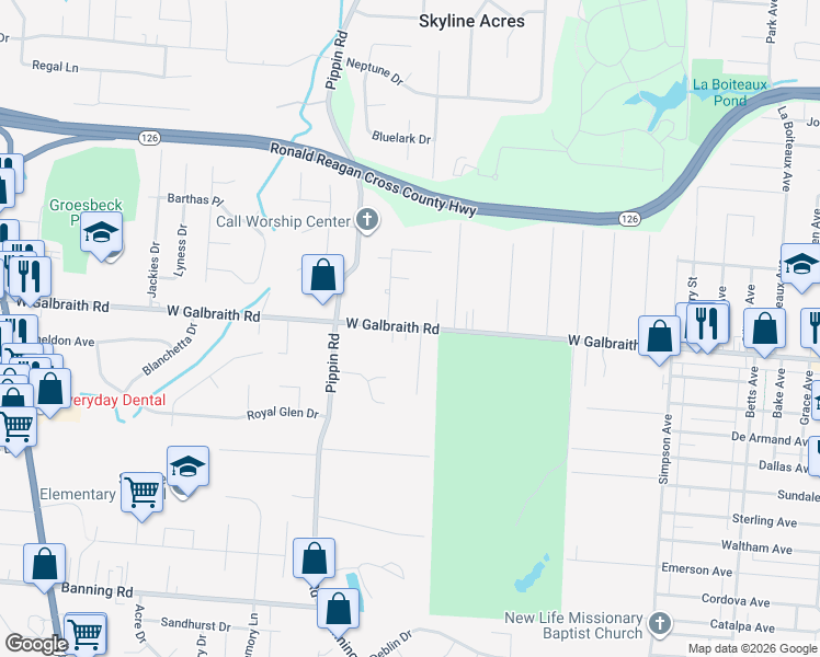map of restaurants, bars, coffee shops, grocery stores, and more near 2345 Galbraith Road in Cincinnati