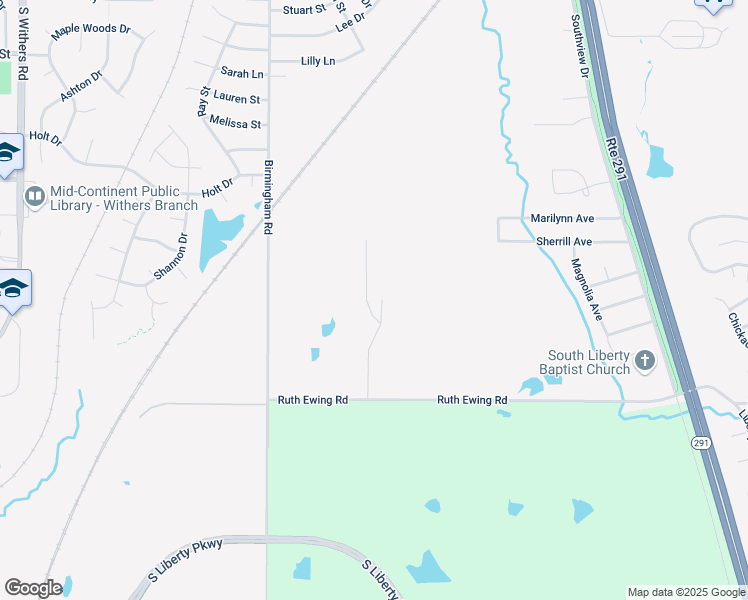 map of restaurants, bars, coffee shops, grocery stores, and more near 200 Ruth Ewing Road in Liberty