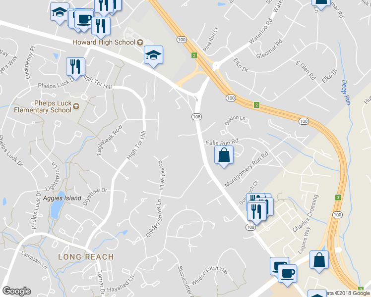 map of restaurants, bars, coffee shops, grocery stores, and more near 5629 Foxcroft Way in Columbia
