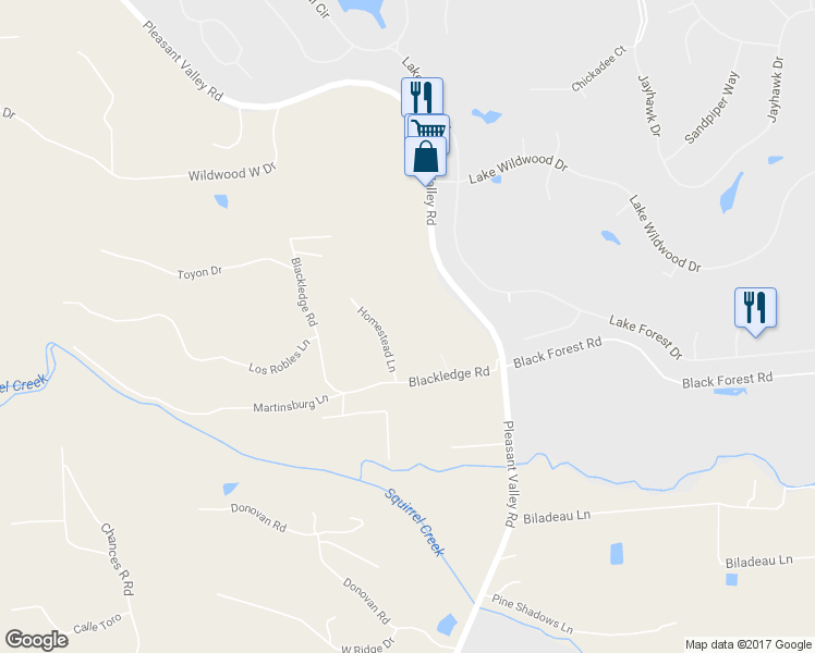 map of restaurants, bars, coffee shops, grocery stores, and more near 10949 Homestead Lane in Penn Valley