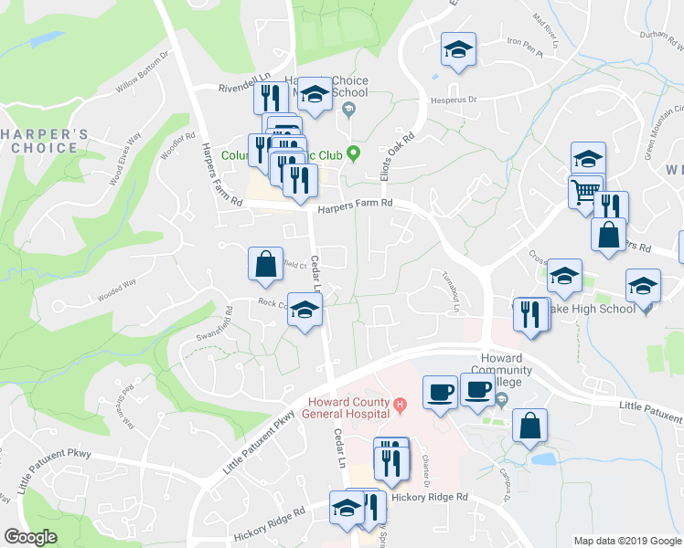 map of restaurants, bars, coffee shops, grocery stores, and more near 5975 Grand Banks Road in Columbia