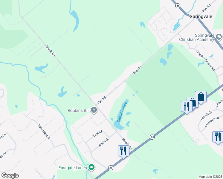 map of restaurants, bars, coffee shops, grocery stores, and more near 1376 Fay Road in Loveland