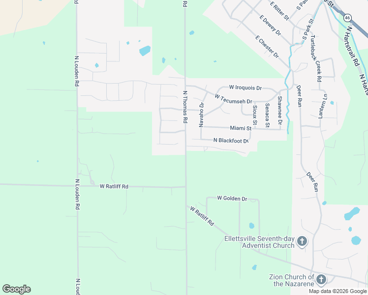 map of restaurants, bars, coffee shops, grocery stores, and more near 4599 North Thomas Road in Bloomington