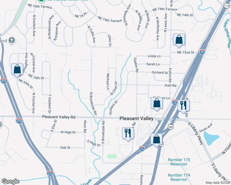 map of restaurants, bars, coffee shops, grocery stores, and more near 6901 North Chas Drive in Pleasant Valley