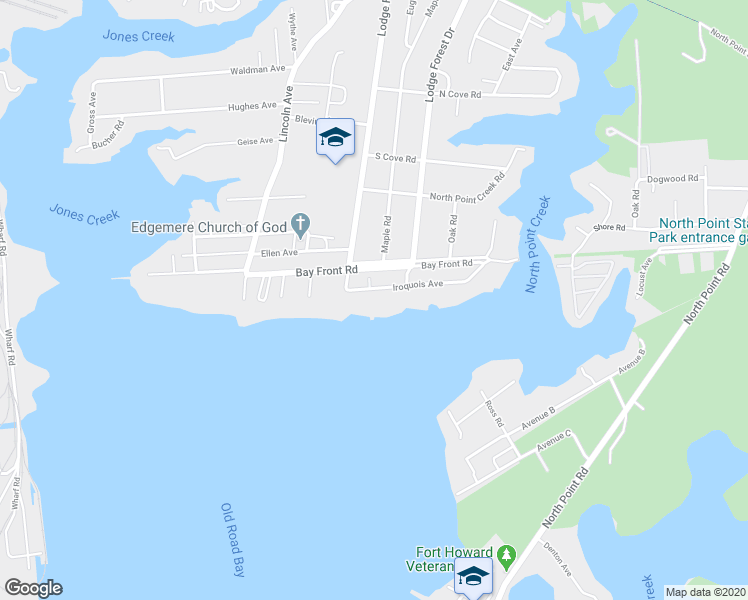 map of restaurants, bars, coffee shops, grocery stores, and more near 7511 Iroquois Avenue in Sparrows Point
