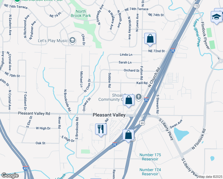 map of restaurants, bars, coffee shops, grocery stores, and more near 8402 Lavern Road in Pleasant Valley