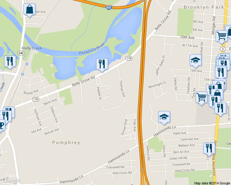 map of restaurants, bars, coffee shops, grocery stores, and more near 44 Thomas Ave in Brooklyn