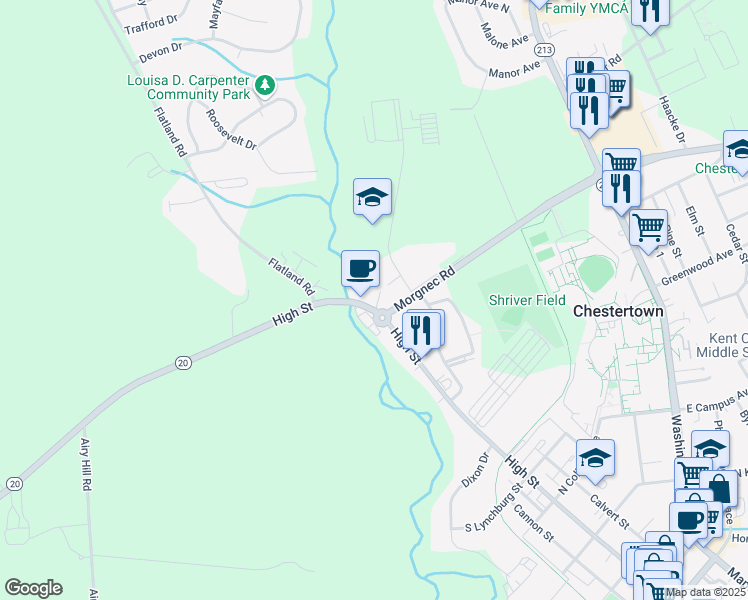 map of restaurants, bars, coffee shops, grocery stores, and more near 856 Maryland 20 in Chestertown