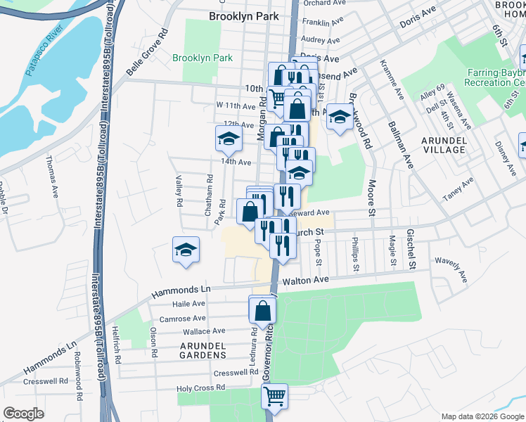 map of restaurants, bars, coffee shops, grocery stores, and more near 5620 Morgan Road in Brooklyn Park