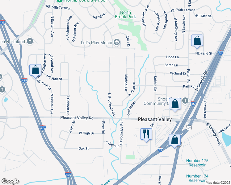 map of restaurants, bars, coffee shops, grocery stores, and more near 8002 Birchwood Drive in Pleasant Valley