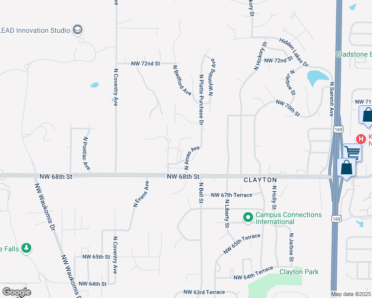 map of restaurants, bars, coffee shops, grocery stores, and more near 6900 North Ames Avenue in Kansas City