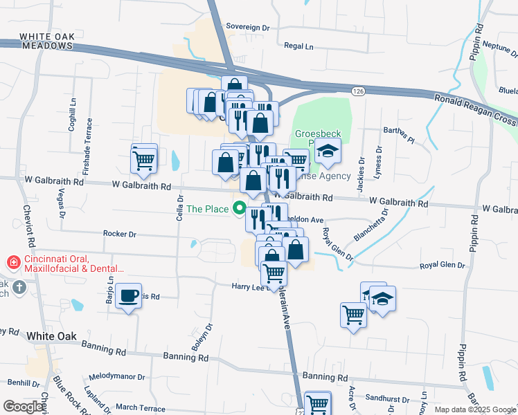 map of restaurants, bars, coffee shops, grocery stores, and more near 3167 Lina Place in Cincinnati