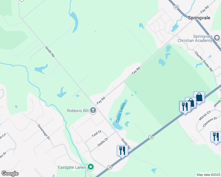map of restaurants, bars, coffee shops, grocery stores, and more near 1376 Fay Road in Loveland