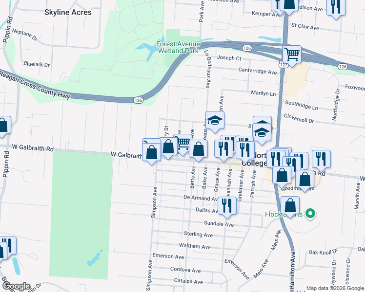 map of restaurants, bars, coffee shops, grocery stores, and more near 6916 Noble Avenue in Cincinnati