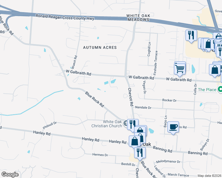 map of restaurants, bars, coffee shops, grocery stores, and more near in White Oak