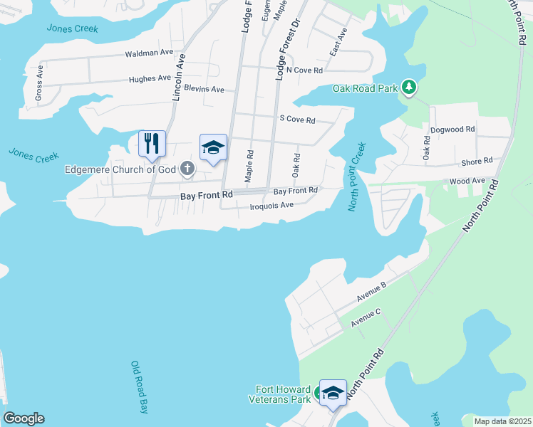 map of restaurants, bars, coffee shops, grocery stores, and more near 7603 Iroquois Avenue in Sparrows Point