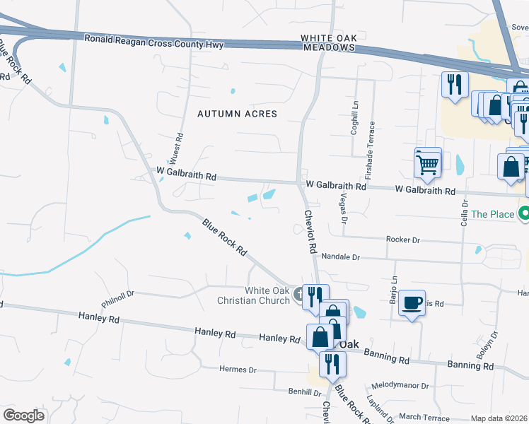 map of restaurants, bars, coffee shops, grocery stores, and more near in White Oak