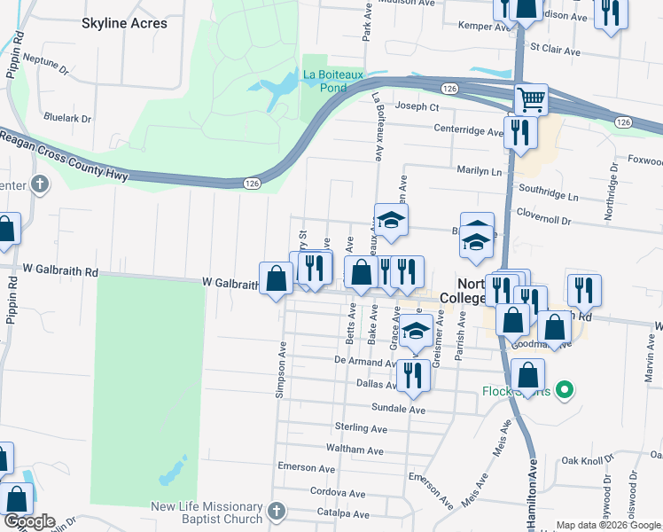 map of restaurants, bars, coffee shops, grocery stores, and more near 6916 Noble Avenue in Cincinnati
