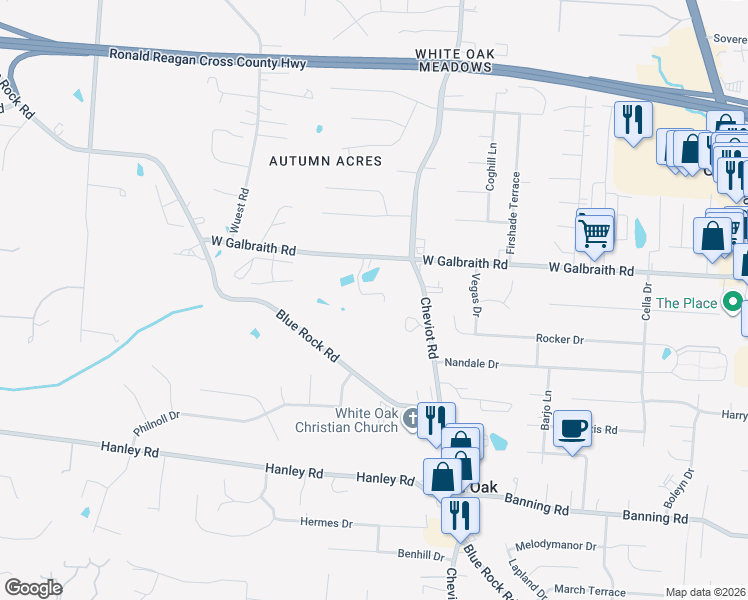 map of restaurants, bars, coffee shops, grocery stores, and more near in White Oak