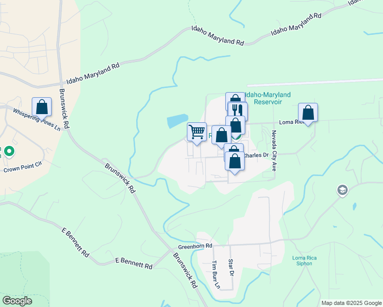 map of restaurants, bars, coffee shops, grocery stores, and more near 12277 Loma Rica Drive in Grass Valley