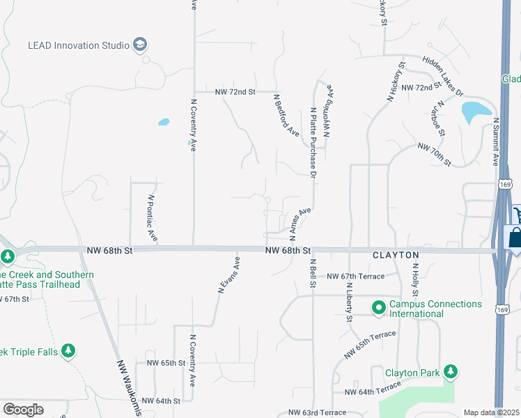 map of restaurants, bars, coffee shops, grocery stores, and more near 6912 North Bedford Avenue in Kansas City