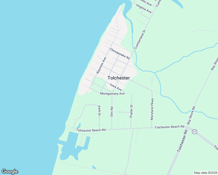 map of restaurants, bars, coffee shops, grocery stores, and more near 21199 Iowa Avenue in Chestertown