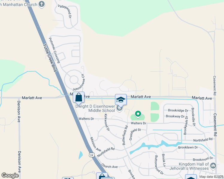 map of restaurants, bars, coffee shops, grocery stores, and more near 3013 Matter Drive in Manhattan