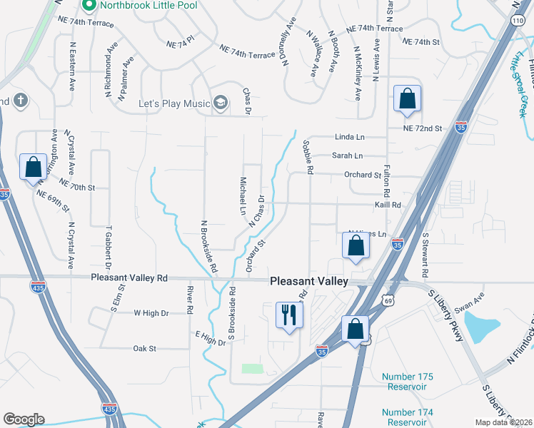 map of restaurants, bars, coffee shops, grocery stores, and more near 6824 Orchard Street in Pleasant Valley