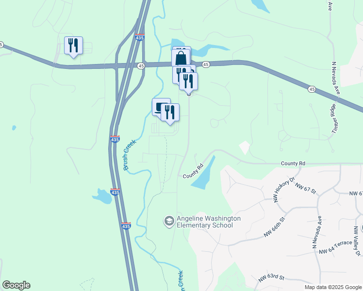 map of restaurants, bars, coffee shops, grocery stores, and more near 15201 County Road in Parkville