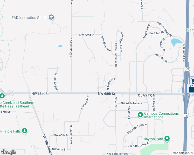 map of restaurants, bars, coffee shops, grocery stores, and more near 6916 North Bedford Avenue in Kansas City