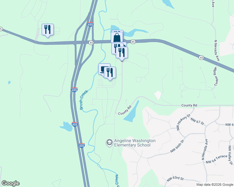 map of restaurants, bars, coffee shops, grocery stores, and more near 15201 County Road in Parkville