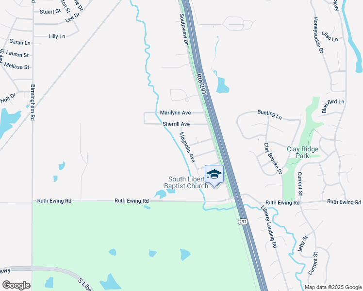 map of restaurants, bars, coffee shops, grocery stores, and more near 1616 Magnolia Avenue in Liberty
