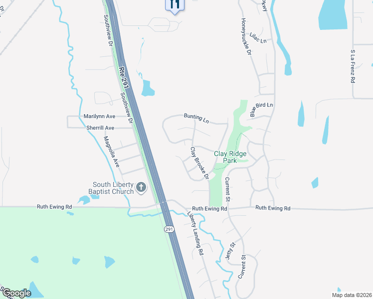 map of restaurants, bars, coffee shops, grocery stores, and more near 937 Egret Street in Liberty